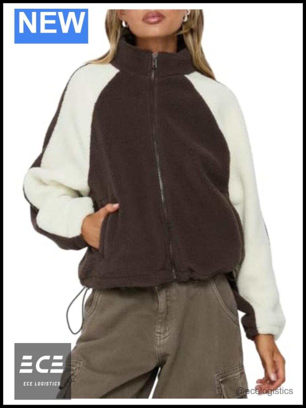 Sherpa Fleece Jacket Zip Up Color Block Warm Coat